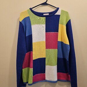 Women's Crystal-Kobe Color Block Cotton Sweater Sequined‎ Size Large